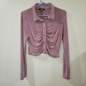 Blue Blush Size Large Mauve Ruched Long Sleeve Top